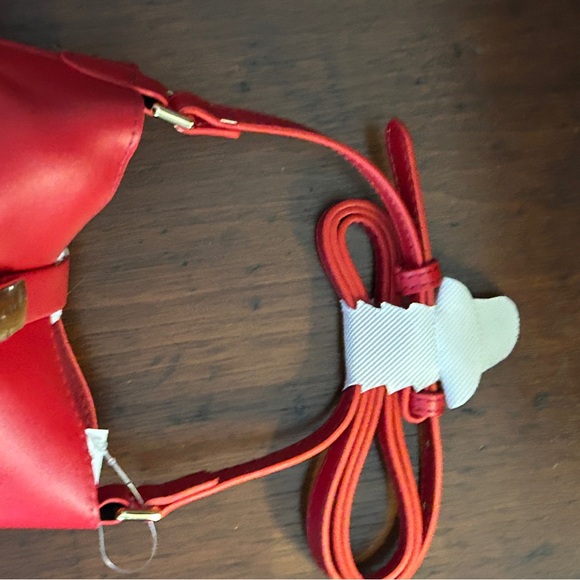 Red Hot Mini Bucket Bag New With Tags Crossbody Red Smooth Leather Look - Picture 9 of 16